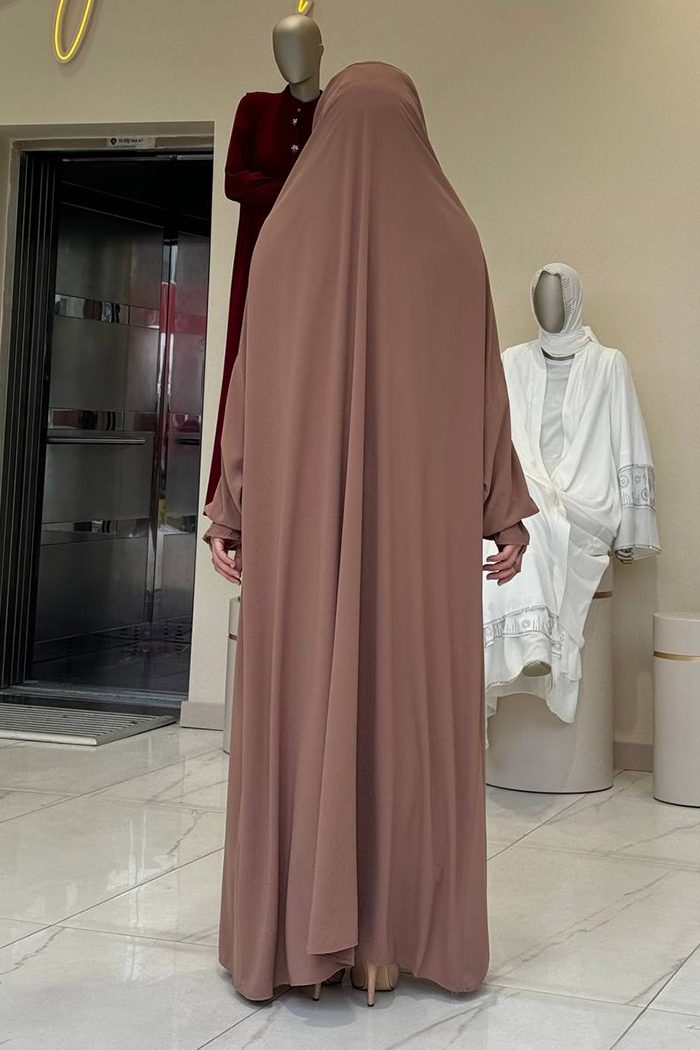 Medina-Fabric Built-In Niqab Ruffle Jilbab 6032 Camel