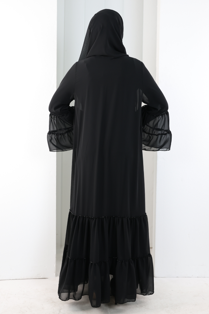 Embellished Abaya with Matching Hijab 7094 Black