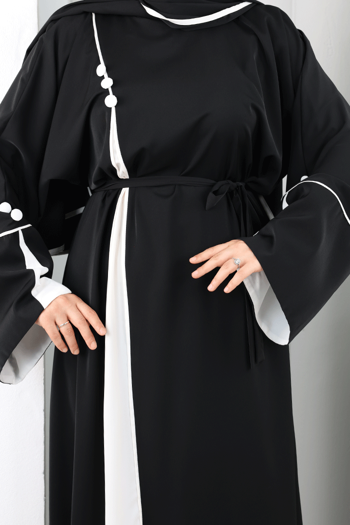 Trimmed Button-Detail Dress 6098 Ecru