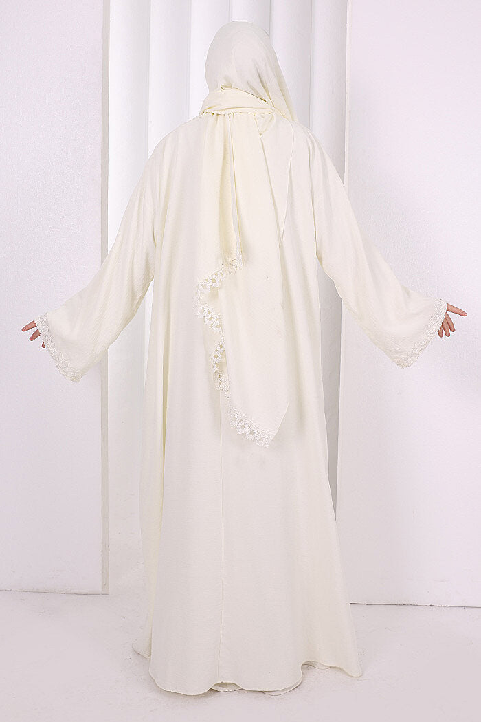 Three-Piece Lace Abaya Set 6089 Ecru