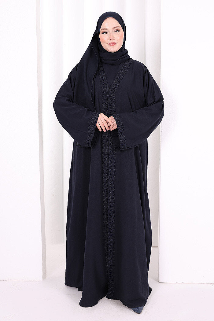 Three-Piece Lace Abaya Set 6089 Navy