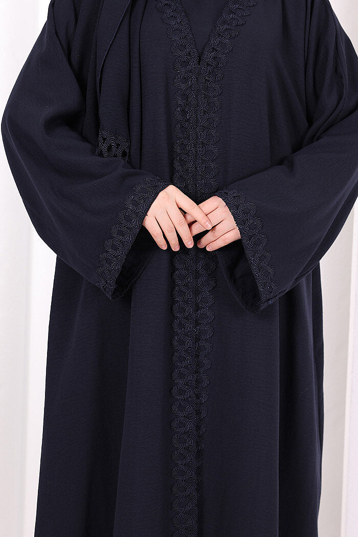 Three-Piece Lace Abaya Set 6089 Navy