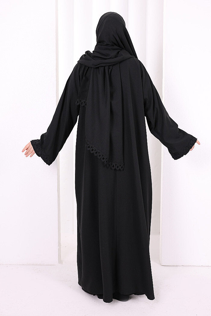Three-Piece Lace Abaya Set 6089 Black