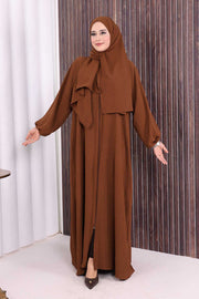 Prayer Dress with Matching Hijab 3857 Brown - view 3