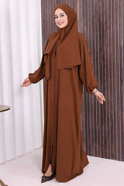 Prayer Dress with Matching Hijab 3857 Brown - view 4