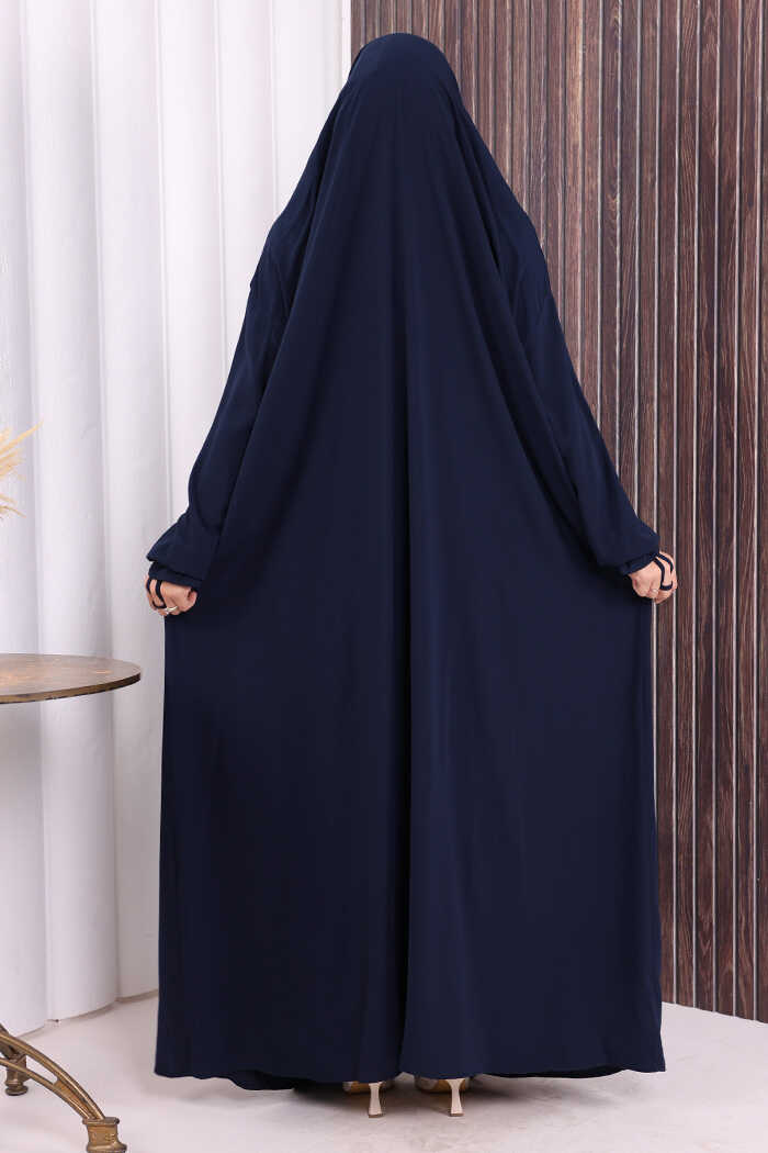 Medina-Fabric Built-In Niqab Ruffle Jilbab 6032 Navy