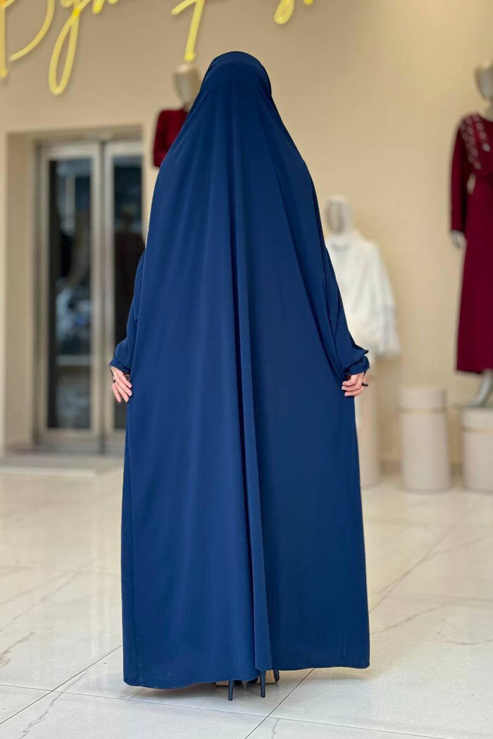 Medina-Fabric Built-In Niqab Ruffle Jilbab 6032 Navy