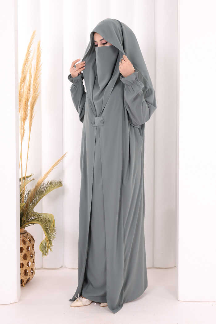 Medina-Fabric Built-In Niqab Ruffle Jilbab 6032 Mint