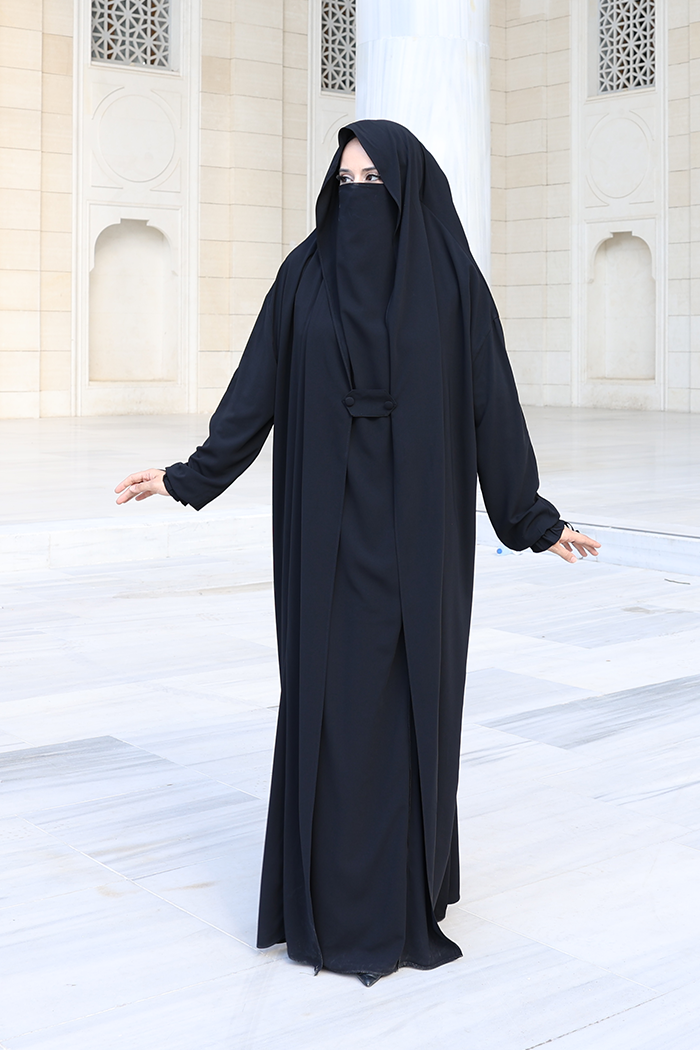 Medina-Fabric Built-In Niqab Ruffle Jilbab 6032 Black