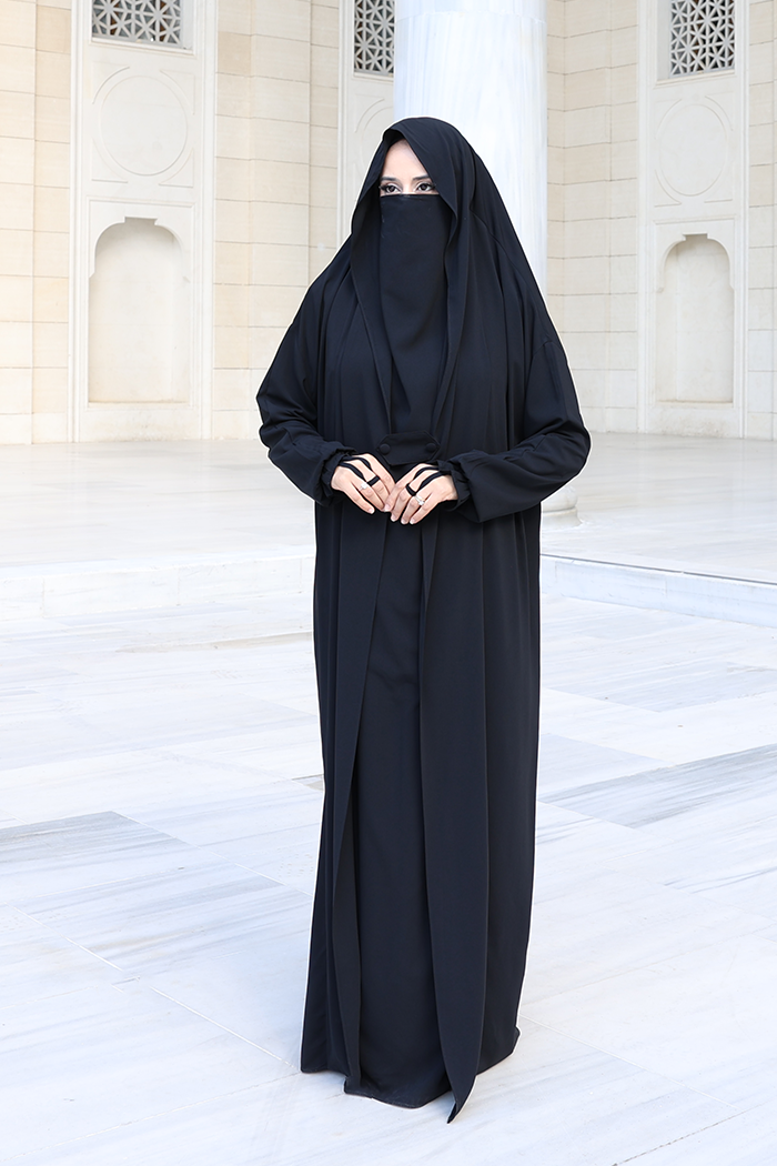 Medina-Fabric Built-In Niqab Ruffle Jilbab 6032 Black