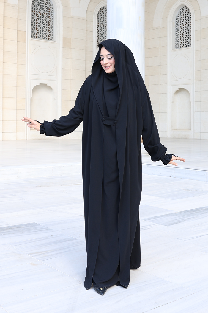 Medina-Fabric Built-In Niqab Ruffle Jilbab 6032 Black