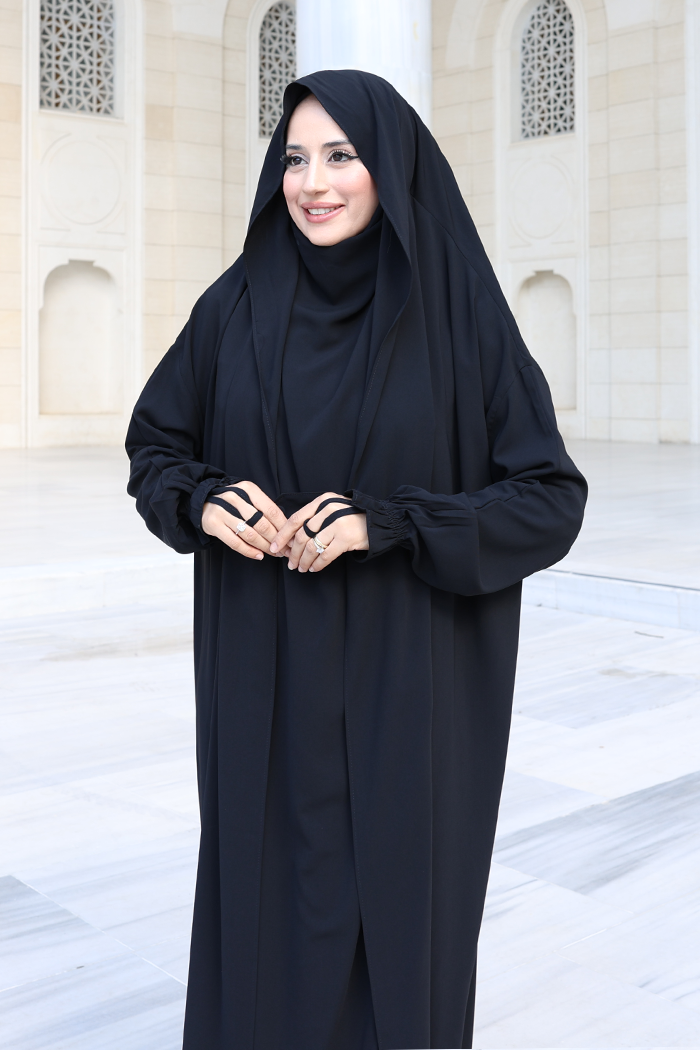 Medina-Fabric Built-In Niqab Ruffle Jilbab 6032 Black