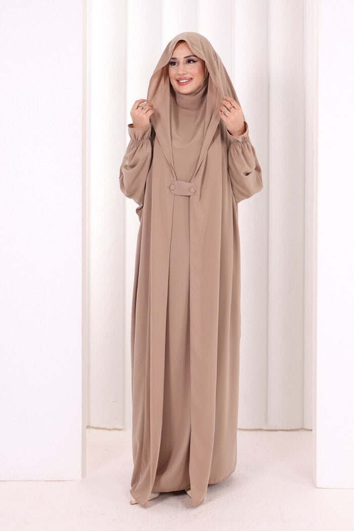 Medina-Fabric Built-In Niqab Ruffle Jilbab 6032 Mink