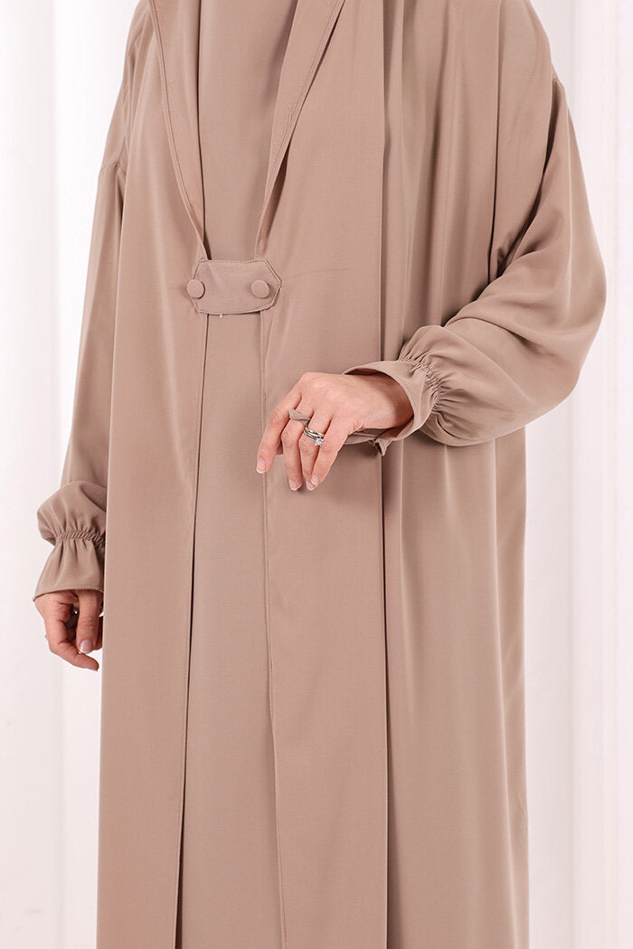 Medina-Fabric Built-In Niqab Ruffle Jilbab 6032 Mink