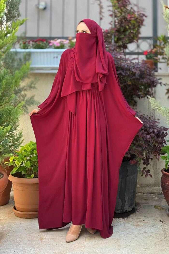 6038 Umrah Dress with Shawl and Niqab – Burgundy