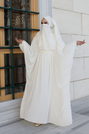 6038 Umrah Dress with Shawl and Niqab – Ecru, front view