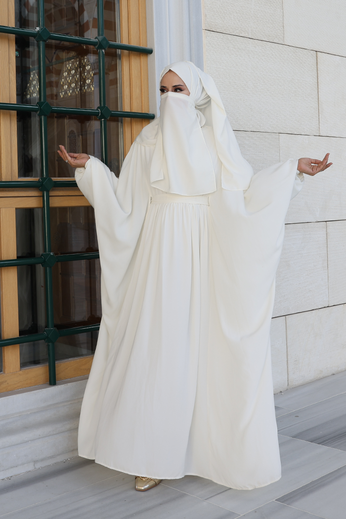 6038 Umrah Dress with Shawl and Niqab – Ecru