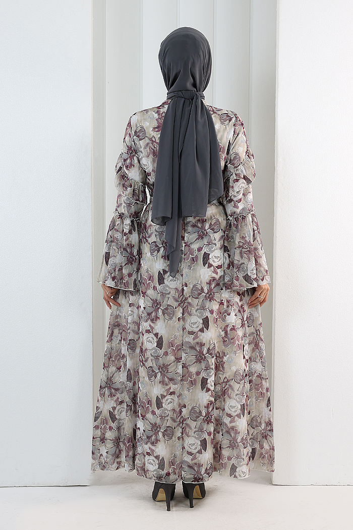Floral-Print Modest Dress 7002 Plum