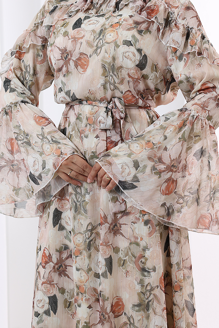 Floral-Print Modest Dress 7002 Salmon