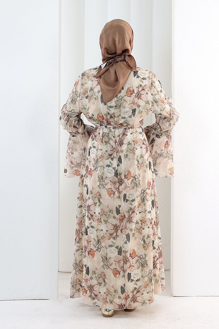 Floral-Print Modest Dress 7002 Salmon