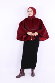 Chain-Belt Batwing Poncho 70032 Burgundy - view 2