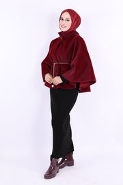 Chain-Belt Batwing Poncho 70032 Burgundy - view 5