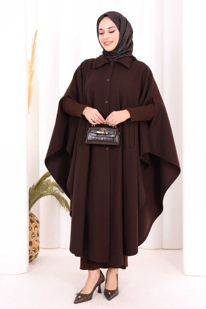 Coat-Fabric Batwing Poncho 70068 Brown - view 1