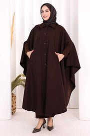 Coat-Fabric Batwing Poncho 70068 Brown - view 2