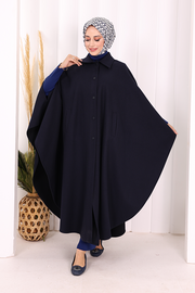 Coat-Fabric Batwing Poncho 70068 Navy - view 2