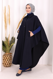 Coat-Fabric Batwing Poncho 70068 Navy - view 3