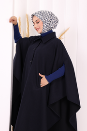 Coat-Fabric Batwing Poncho 70068 Navy - view 5