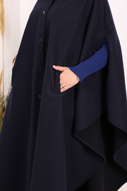 Coat-Fabric Batwing Poncho 70068 Navy - view 6