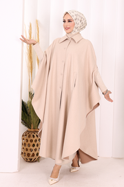 Coat-Fabric Batwing Poncho 70068 Stone - view 2