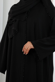 Crystal-Embellished Abaya 7091 Black