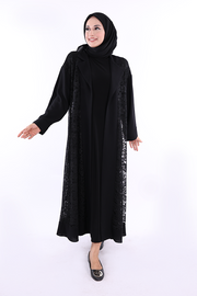 Lace Collar Detail Abaya 7830 Black — view 2