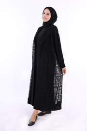 Lace Collar Detail Abaya 7830 Black — view 1