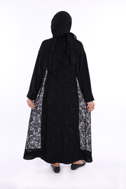Lace Collar Detail Abaya 7830 Black — view 3