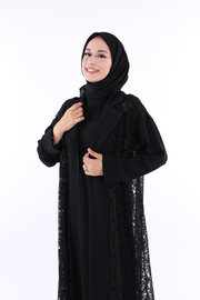 Lace Collar Detail Abaya 7830 Black — view 4