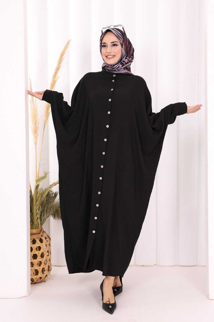 Relaxed Button-Front Dress 7910 Black