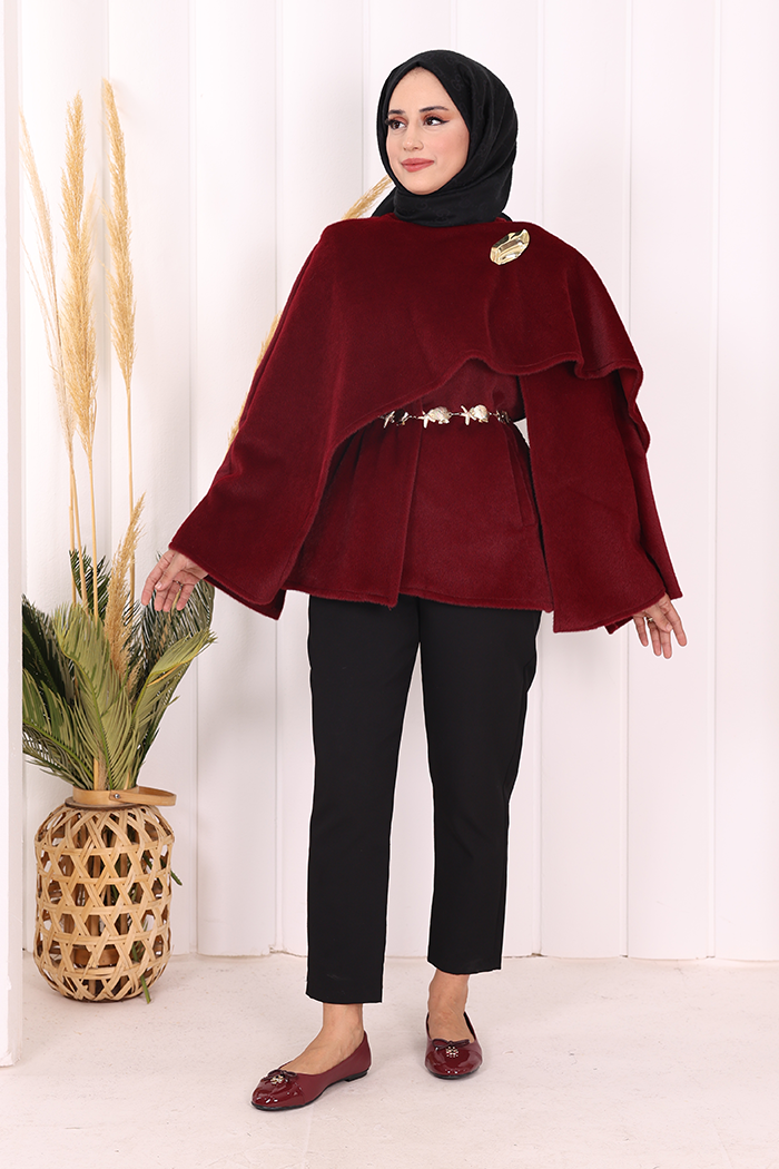 Scarf-Detail Poncho 70061 Burgundy - view 1