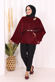 Scarf-Detail Poncho 70061 Burgundy - view 2