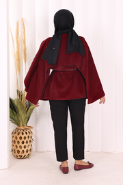 Scarf-Detail Poncho 70061 Burgundy - view 3