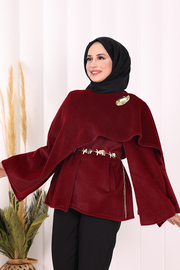 Scarf-Detail Poncho 70061 Burgundy - view 4