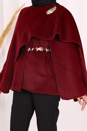 Scarf-Detail Poncho 70061 Burgundy - view 5
