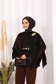 Scarf-Detail Poncho 70061 Brown - view 5