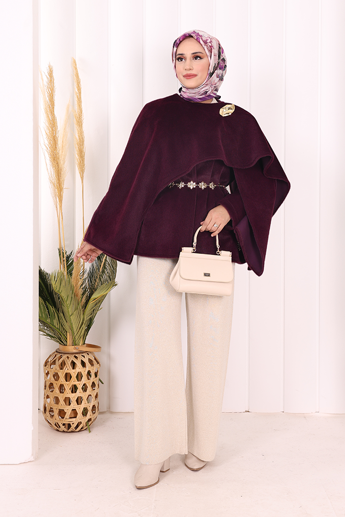 Scarf-Detail Poncho 70061 Purple