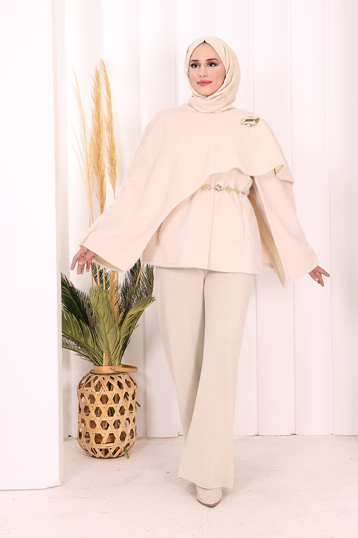 Scarf-Detail Poncho 70061 Stone