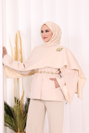 Scarf-Detail Poncho 70061 Stone - view 5