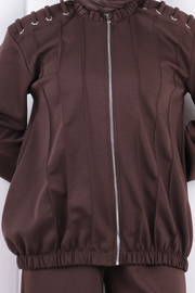 Tie Detail Zip-Front Modest Set 1205 Brown — view 5