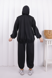 Tie Detail Zip-Front Modest Set 1205 Black — view 3